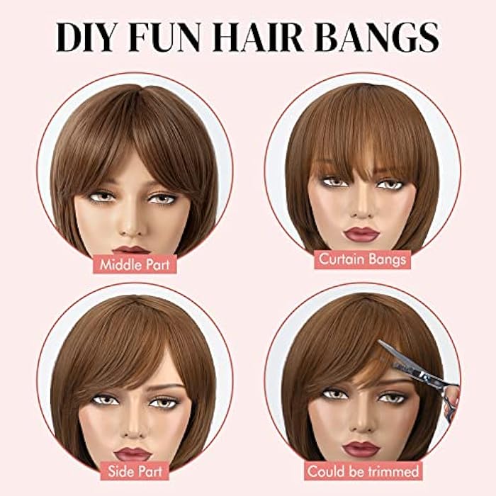 DILLARDS Lonai Brown Wigs With Bangs For Women, Shoulder Length Layered Synthetic Short Wig For Daily Use Party-Chocolate Brown - Image 5